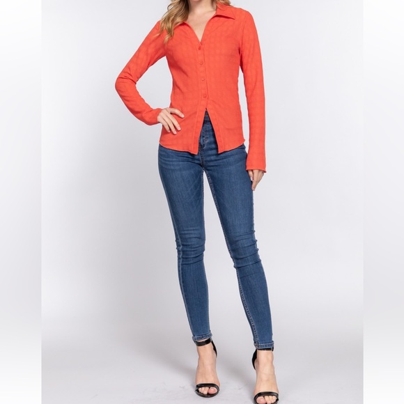 62 Long Sleeves Button Down Textured Knit Shirt - Picture 5 of 5